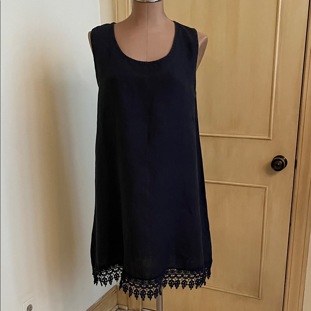ROSEMARINE Party Summer Linen Made In Italy Lace Tie Tank Dusty Navy Dress SZ M